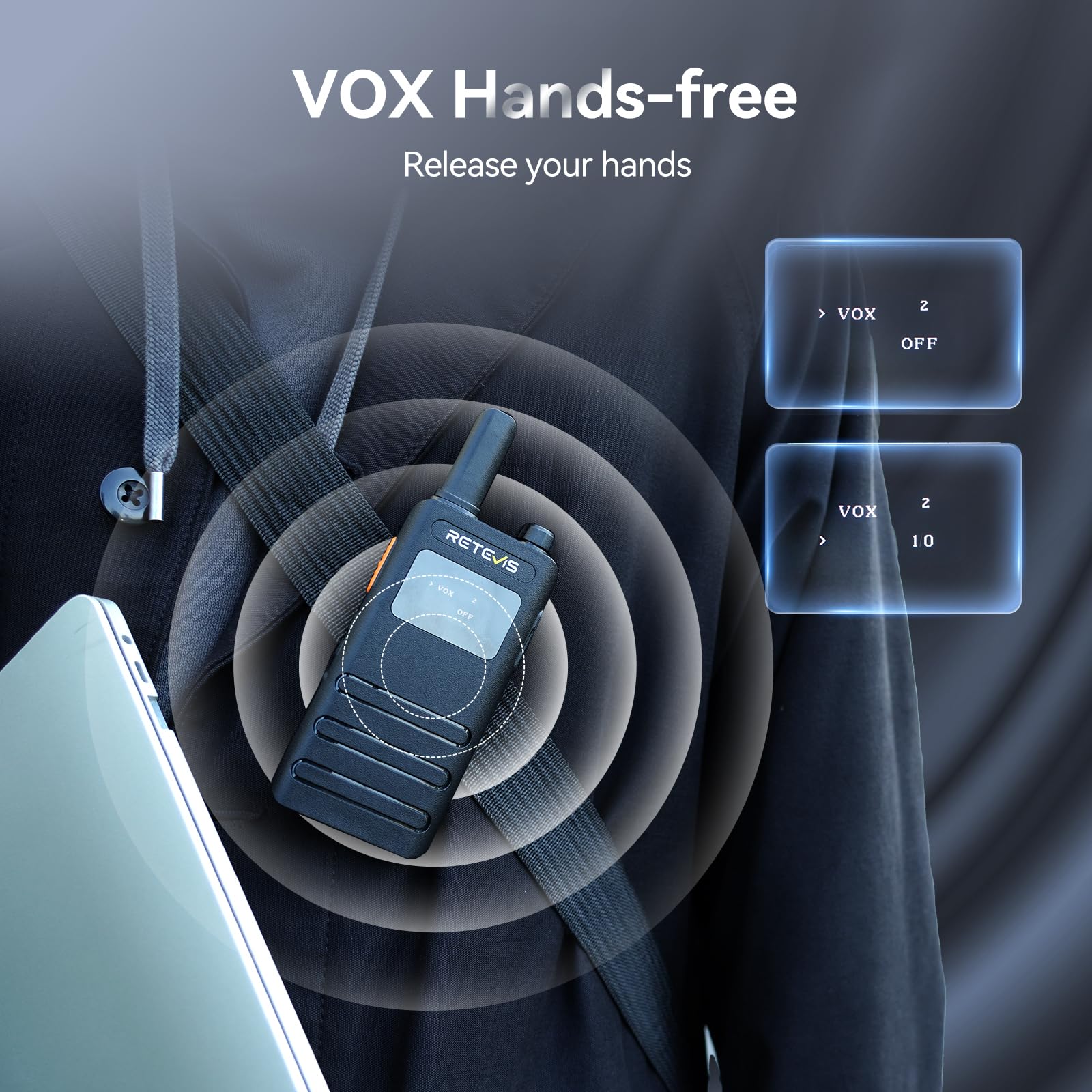 Retevis B63S Walkie Talkie Dla Dorosłych, Dwukierunkowe Radio PMR446 Slim ze Słuchawką, Ekranem LCD, VOX, USB C, 1620 mAh Możliwością Ładowania do Handlu Detalicznego, Restauracji (4 Szt, Czarne)