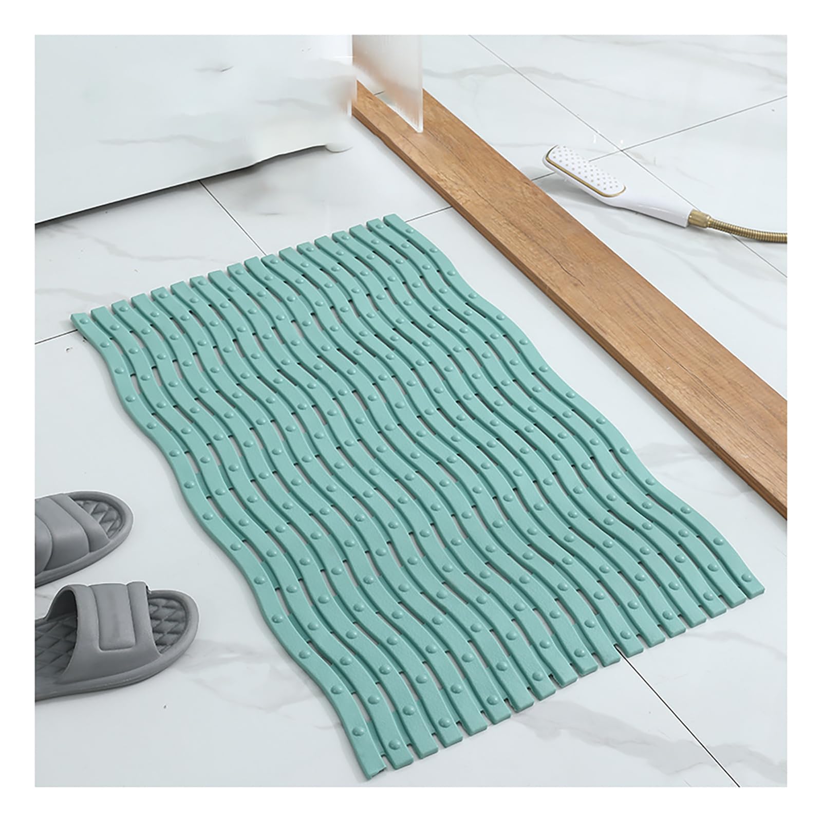 Ondulado Alfombra Pies Ducha Secado Rapido con Ventosas Fuerte, Suave Alfombrilla Ducha Antideslizante,Resistente Al Desgarro Alfombrilla de Bañera Lavable para Baño,Verde,50x80cm/20x31in