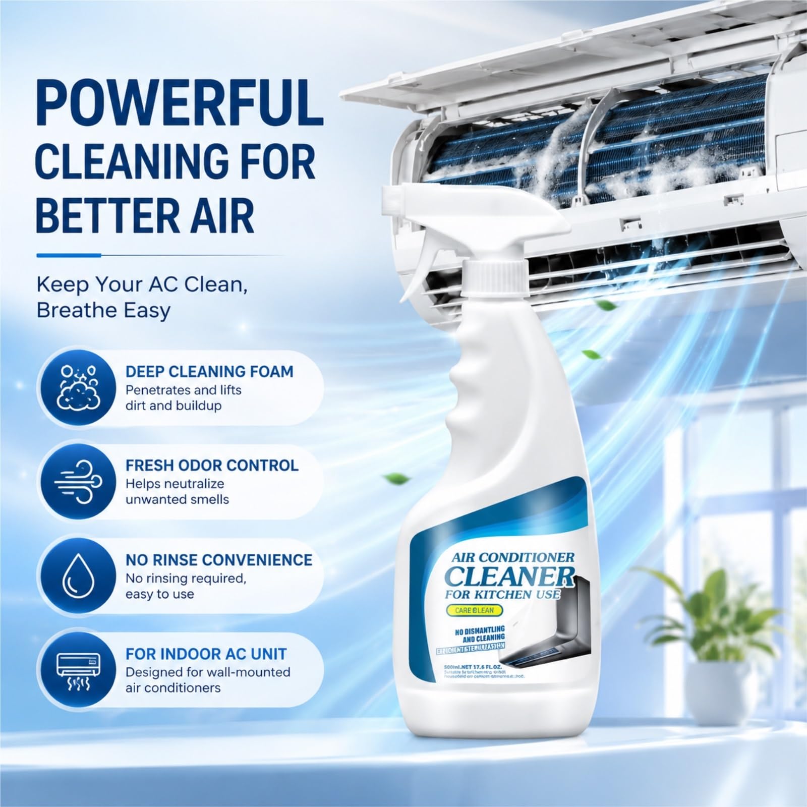 Limpiador for Aire Acondicionado, Spray Espuma Sin Desmontaje, 500mlX5, Descompone Eficazmente Suciedad/Polvo/Grasa, Limpiador Espumoso for Serpentín De AC