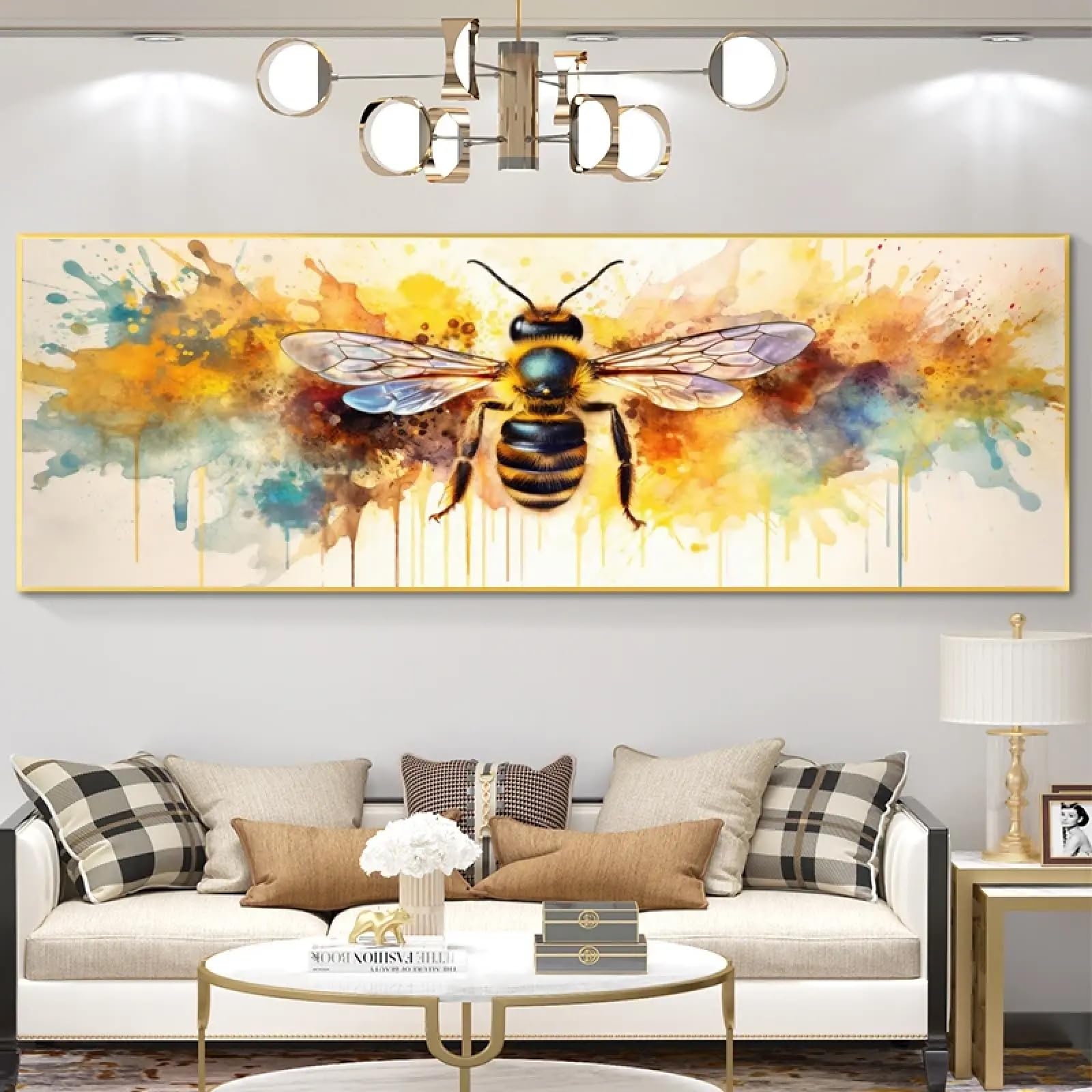 Décoration salon moderne avec peinture d'abeille panoramique