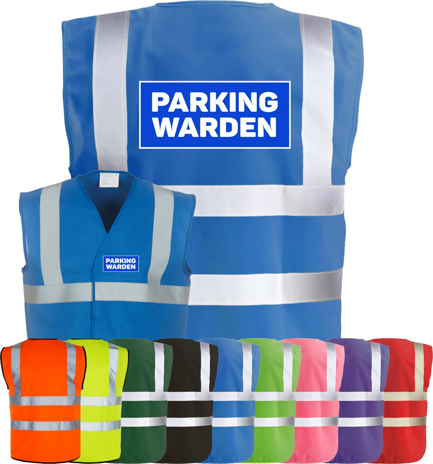 Corporate Togs PARKING WARDEN Printed Hi-Vis Reflective Vest - High Visibility Vest with Reflective Bands & Braces, Fully EN471 Health & Safety Compliant Gear | Safety Accessory