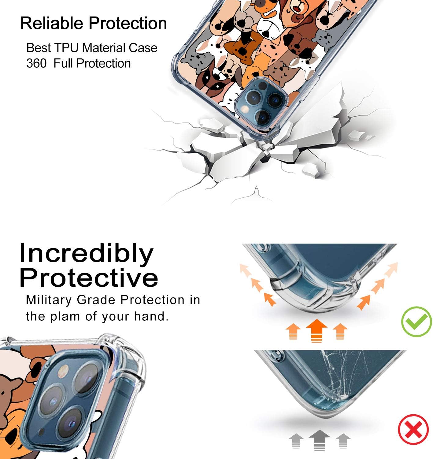 hepix iPhone 12 Pro Max Dog Clear Case 6.7 inch 2020, Cute Cartoon Transparent Flexible Soft TPU Ultra-Thin Cover Bumper Protective Anti-Scratch Camera Protection for iPhone 12 Pro Max