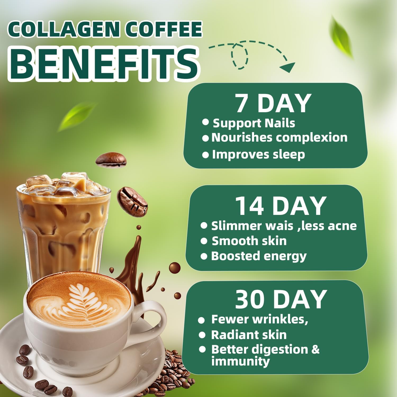 Skiseoy 20x Collagen Chia Coffee - 11-in-1 Coffee Shape Mix with L-Glutathione for Skin, Hair, Joints - Boost Energy and Focus, Vegan Friendly, 45 Servings - Image 5