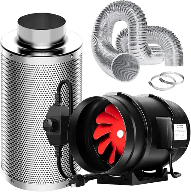 VIVOSUN 8" Inline Fan, Carbon Filter& 25ft Duct, Circulate air, Reduce Odor | R Series Ventilation System, Air Cooling and Filtration Kit, For Hydroponics