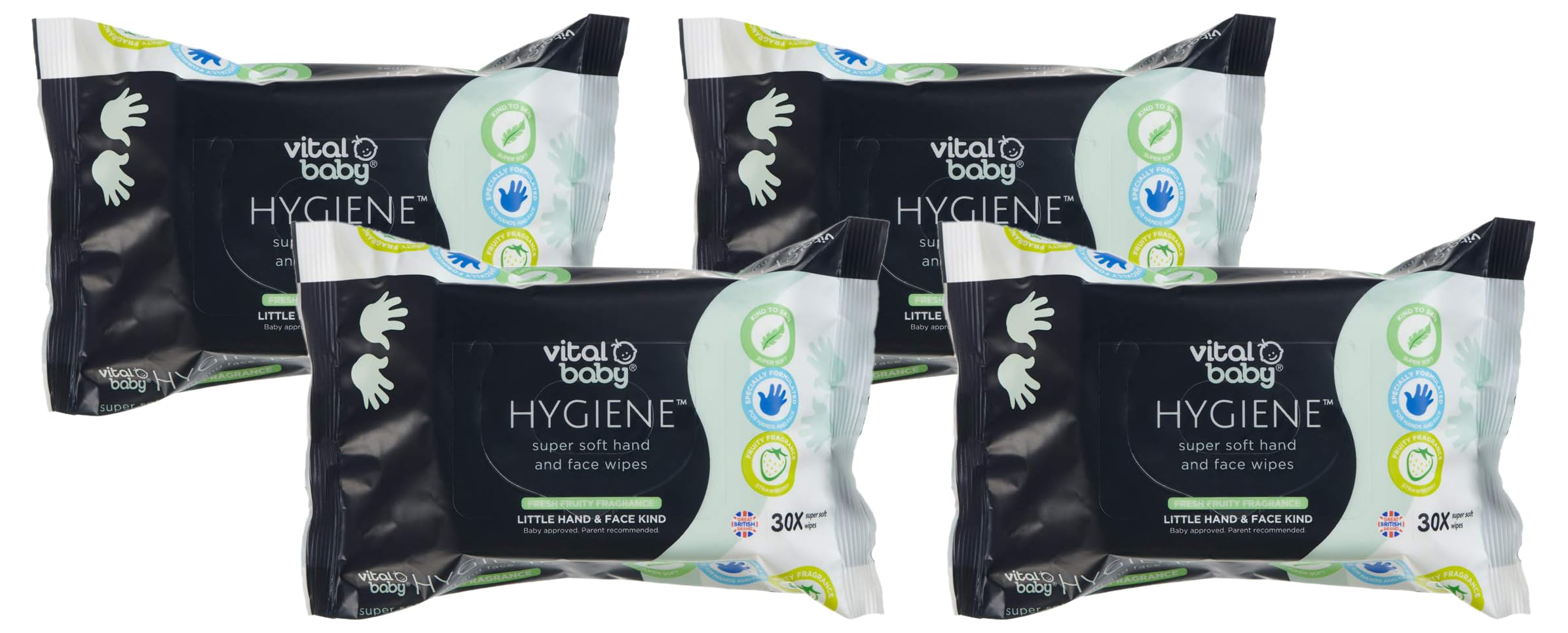 vital baby HYGIENE Super Soft Hand and Face Wipes, Gentle Cleansing Wipes, Fresh Fruity Fragrance, Hypoallergenic, Alcohol Free, (Pack of 120)