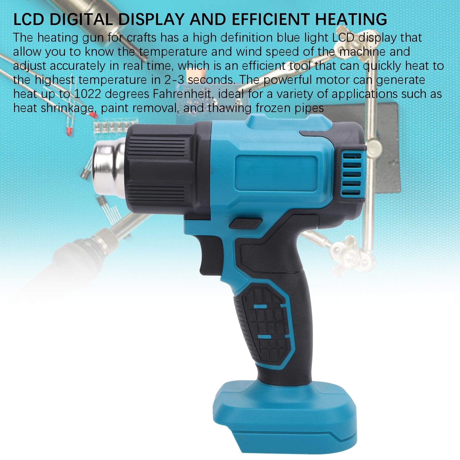 Luocute Pistola de Calor Inalámbrica, Temperatura Máxima de 1022 °F, Pantalla LCD, Manualidades, Tubo Retráctil, Eliminación de Pintura, 4 Boquillas, Modo de Memoria, Funciona con