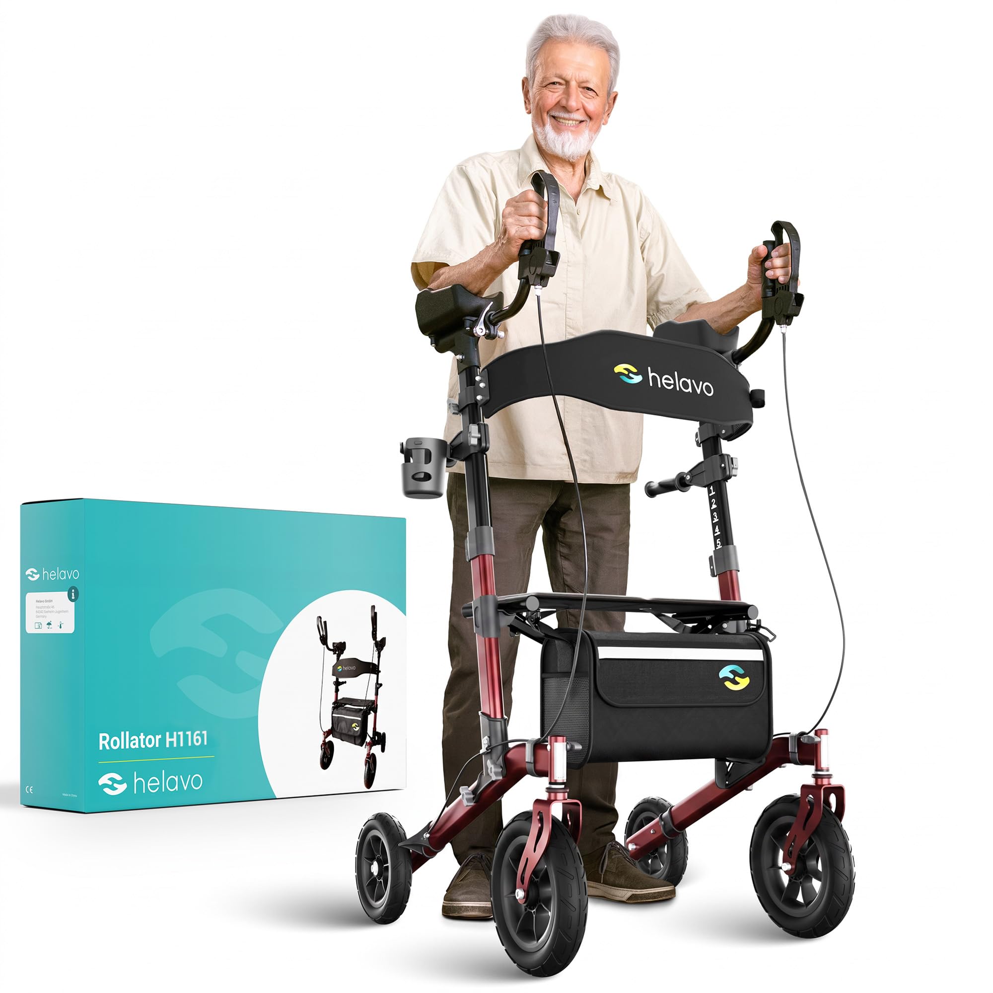 Helavo Upright Walker with Seat, Foldable Stand Up Walker with Rubber Tires — Amazon image 9