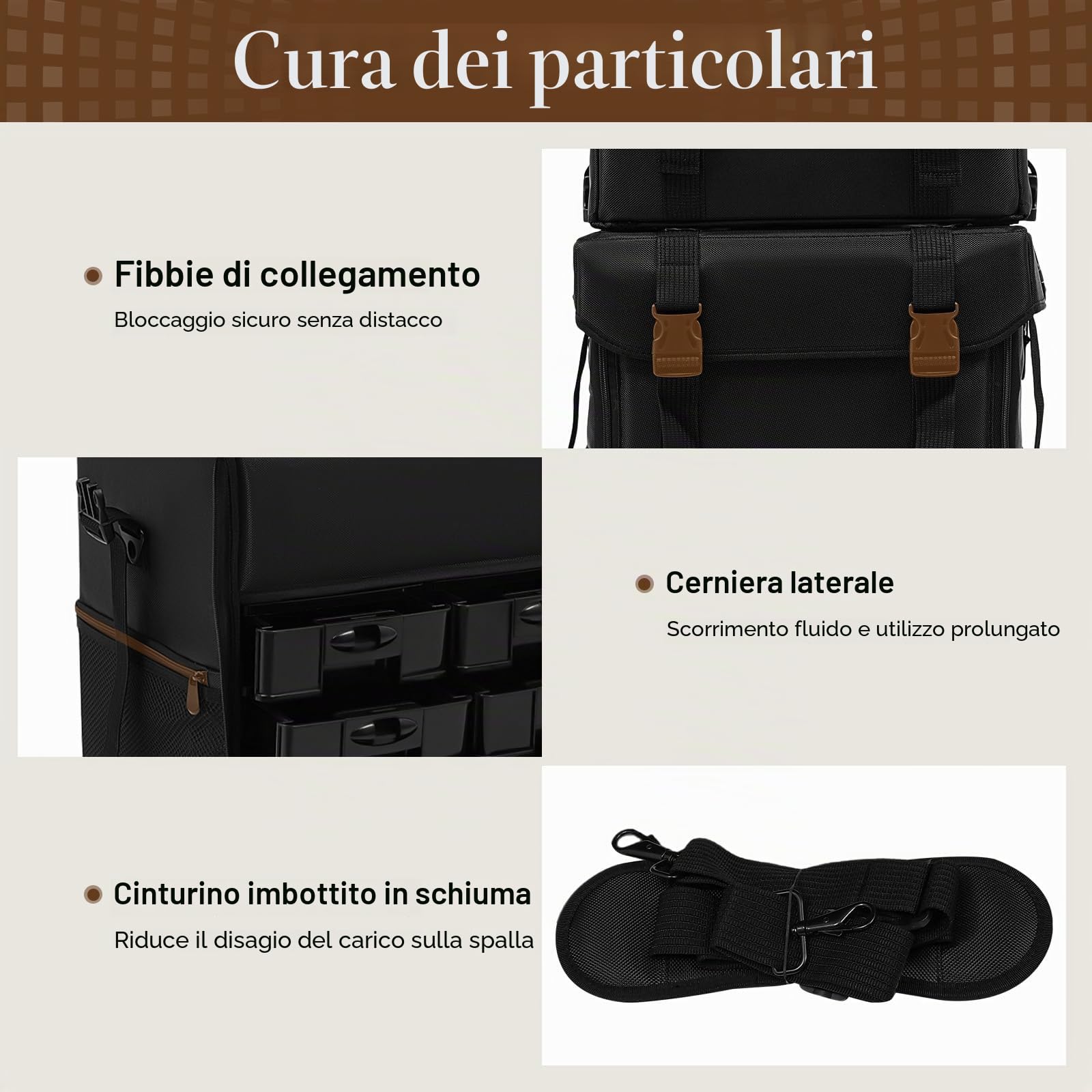 Beauty Case 2 in 1 Professionale Con 8 Cassetti e Ruote, Valigetta per Il Trucco da Pilota, Trolley da Viaggio, Nero, Nylon