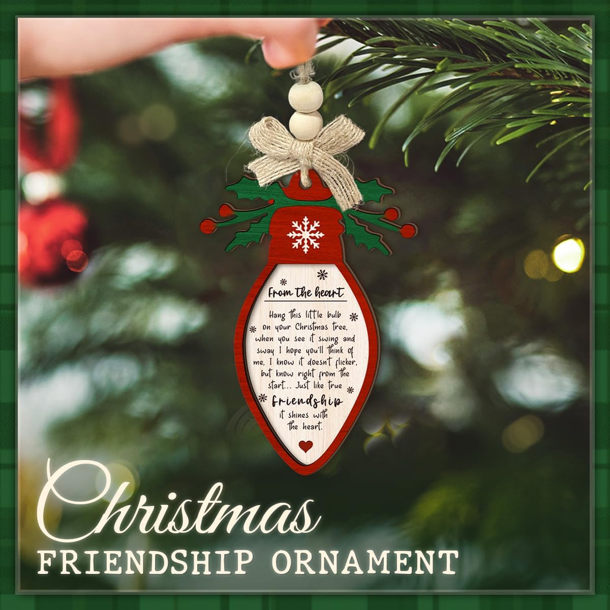 Friendship Bulb Christmas Ornament - Holiday Light Bulb Shaped Ornaments with Thank You Message, 2 Layer Wood - Sentimental Gift for Friend, Besties, Long Distance Keepsake for Women & Men - Image 3