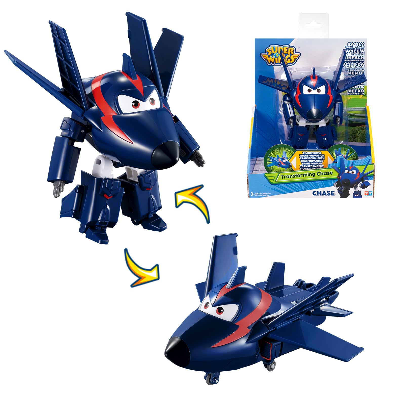 Super Wings Transformer Toys, 5" Agent Chase Airplane to Robot, 2-in-1 Mode Rescue Bots Action Figure, Kids Toys Plane to Robot, Fun Toy Plane Vehicle for Kids Age 3+, Gift for Boys and Girls, Blue