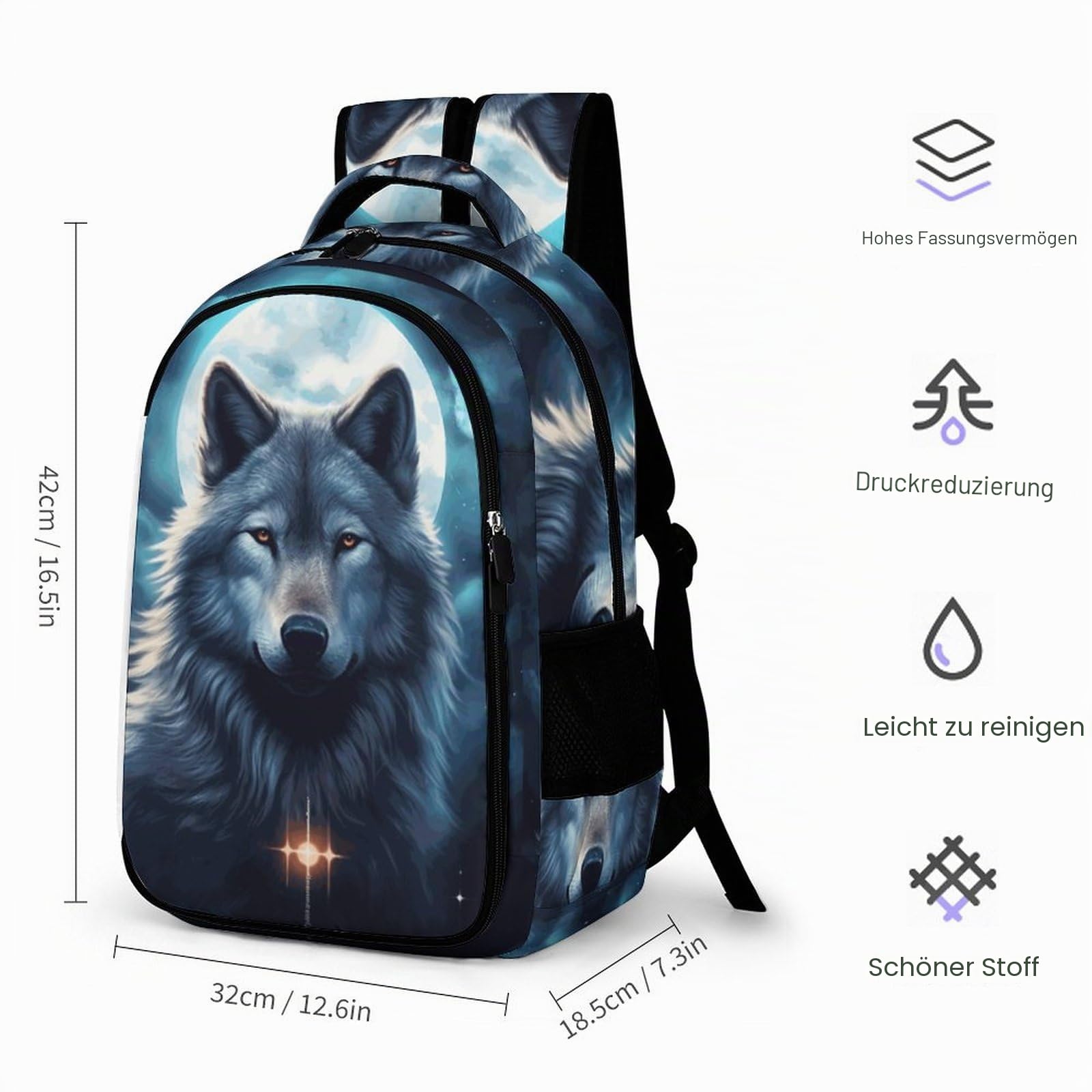 Rucksack Herren Tier Wolf Schulrucksack, Laptop-Rucksack Für Jungen Mädchen Für Unisex College-Rucksack Daypack