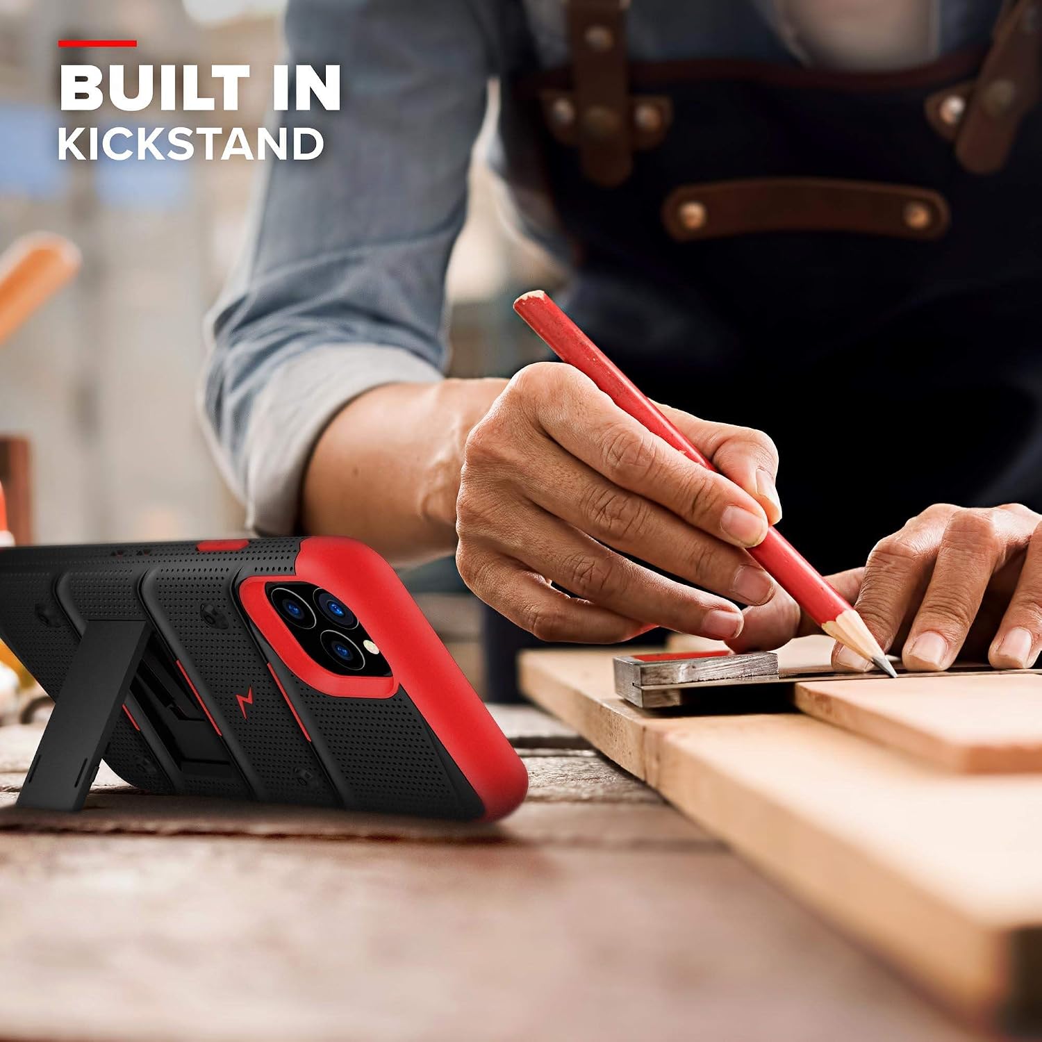 Zizo Bolt Cover - Case for iPhone 11 Pro with Military Grade + Glass Screen Protector & Kickstand and Holster (Black/Red)