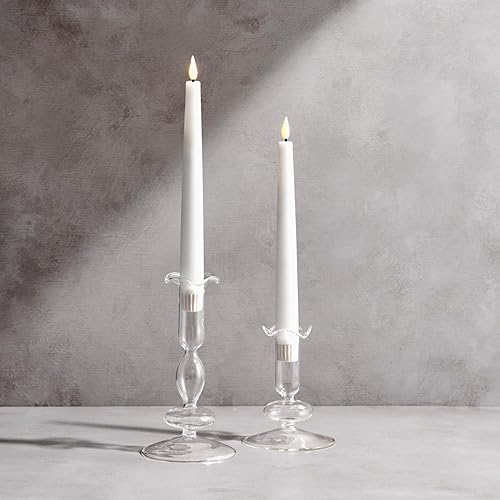 Miniatura 8 de LampLust Portavelas cónicos, juego de 2 portavelas transparentes, portavelas de vidrio de 4.5 y 6.5 pulgadas, se adapta a velas cónicas estándar,