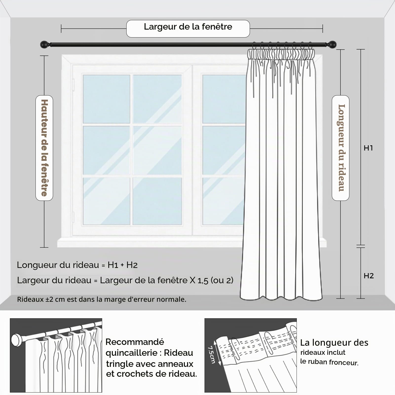 MRTREES Rideaux Beige avec Bande Fronce 175 cm de Long, 140 cm de Large, Rideau occultant Moderne avec Bande Fronce pour Salon, Chambre à Coucher, Cuisine, Chambre d'enfant, 2 pièces