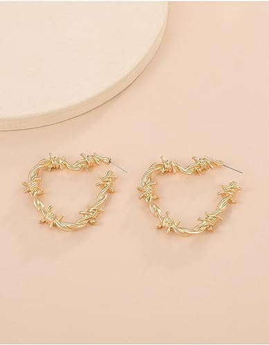 Miniatura 4 de Aretes góticos de alambre de púas con forma de corazón, aretes colgantes góticos negros, aretes punk, hip hop, joyería gótica para mujeres y hombres