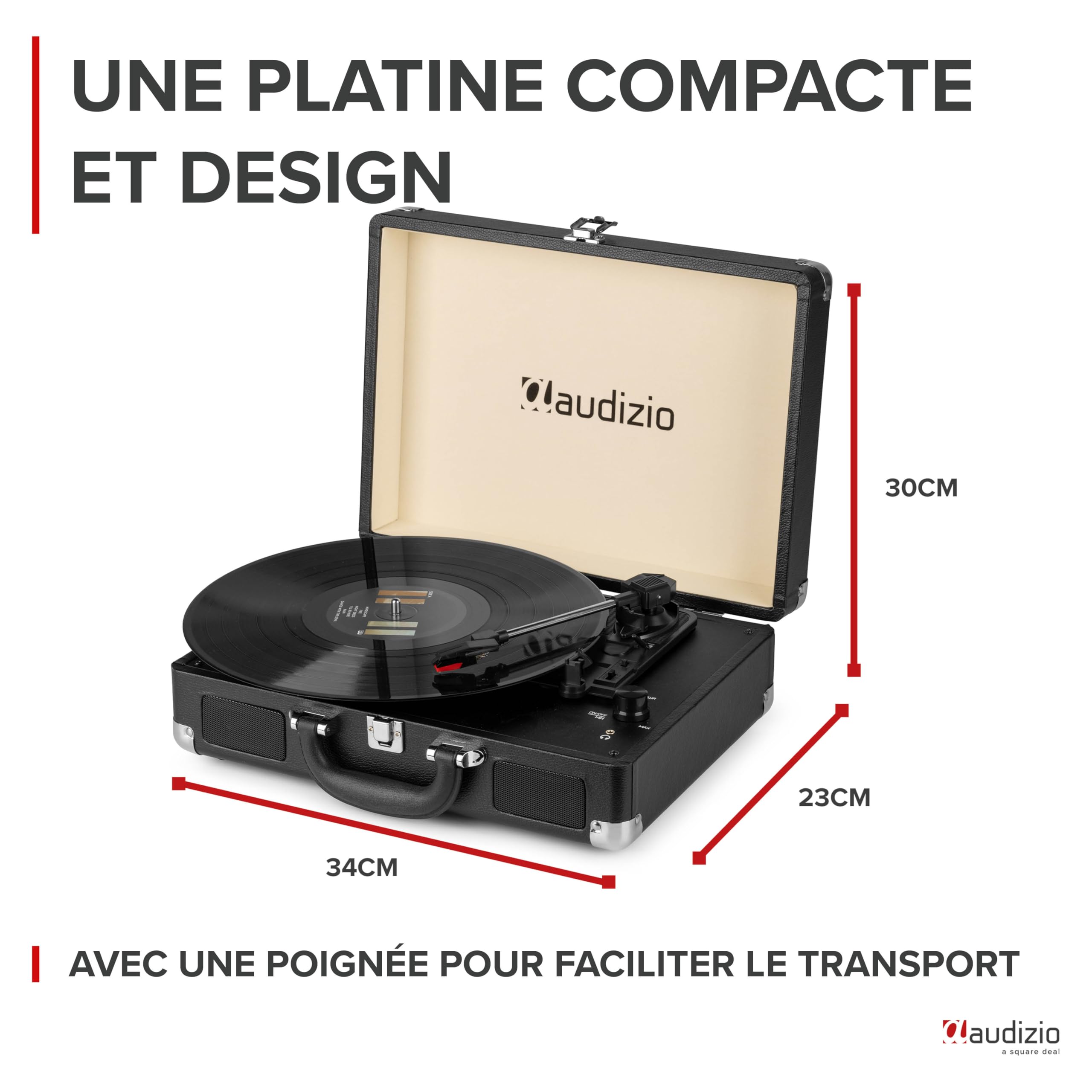 Audizio RP114BK Platine Vinyle Rétro avec Haut-Parleurs Intégrés - Noire, Lecture 33/45 & 78 Tours, Fonction de Numération pour Ordinateur, Idéal pour Écouter Vos Anciens Vinyles Préférés