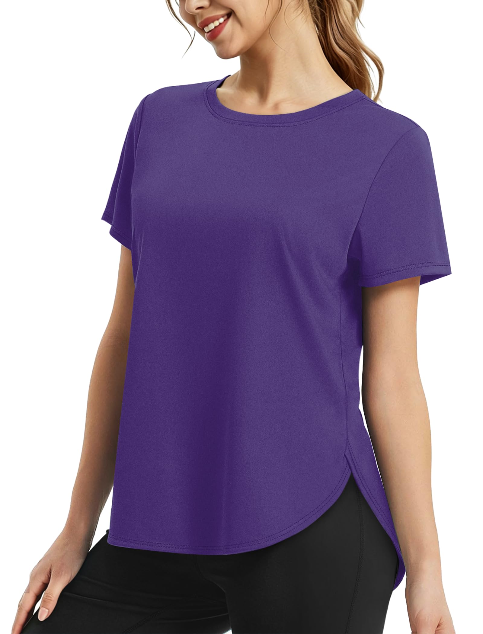 NIASHOT Workout Tops for Women Activewear Short Sleeve Shirts Gym Clothes Pilates Running Yoga Tops UPF 50+ Quick Dry — view 11