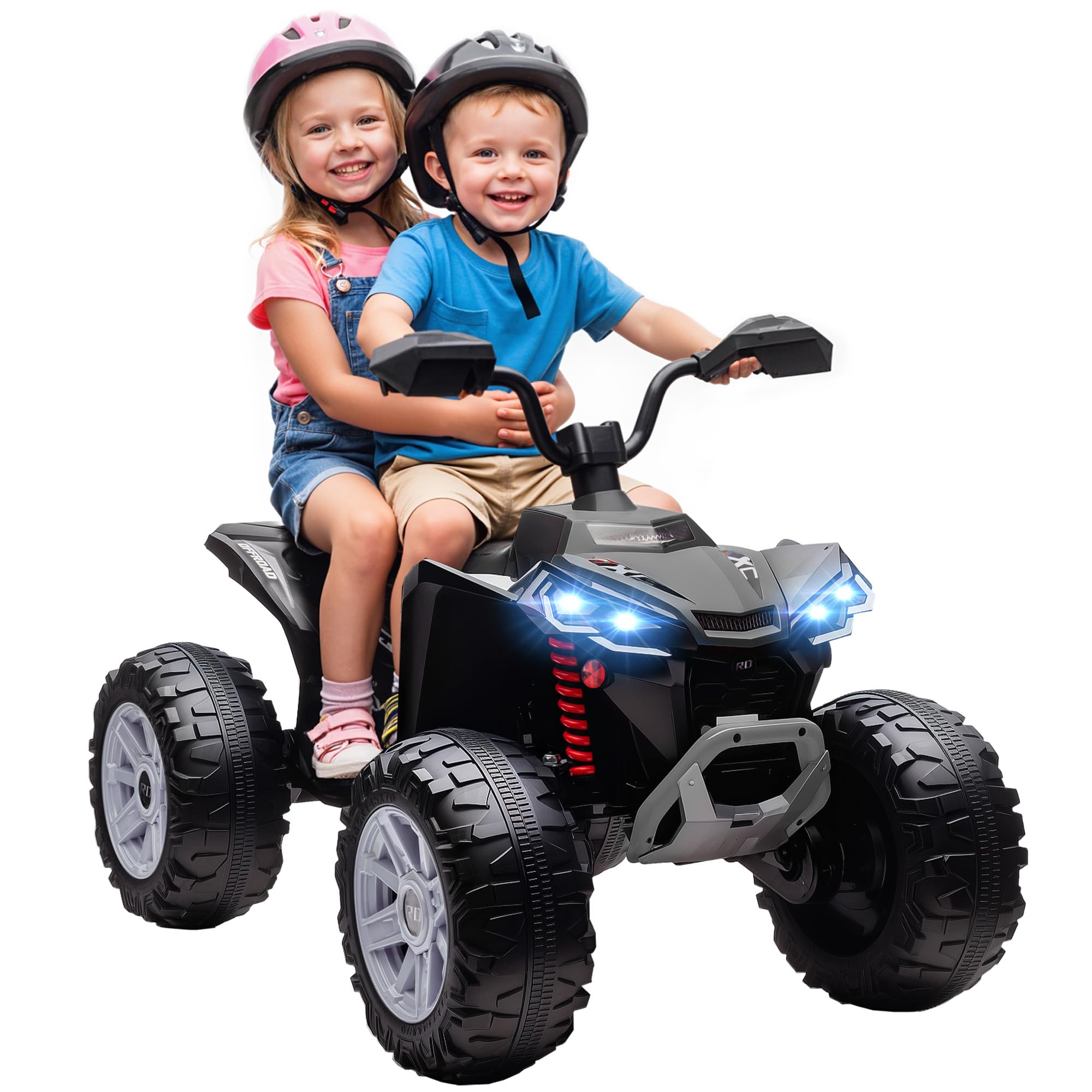 AIYAPLAY 24V Elektro Quad für Kinder Vorwärts-, Rückwärtsfunktion Schwarz | Kinderquad, 4 Gefederte Räder, Scheinwerfer, USB- & MP3-Anschluss, 2 Sitzer Kinderfahrzeug, 4-6,5 km/h, Für 3-8 Jahre