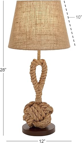 Miniatura 3 de Deco 79 Lámpara de mesa de cuerda de yute para habitación, lámpara de acento de cuerda trenzada con pantalla de lino, lámpara de 13 x 13 x 28