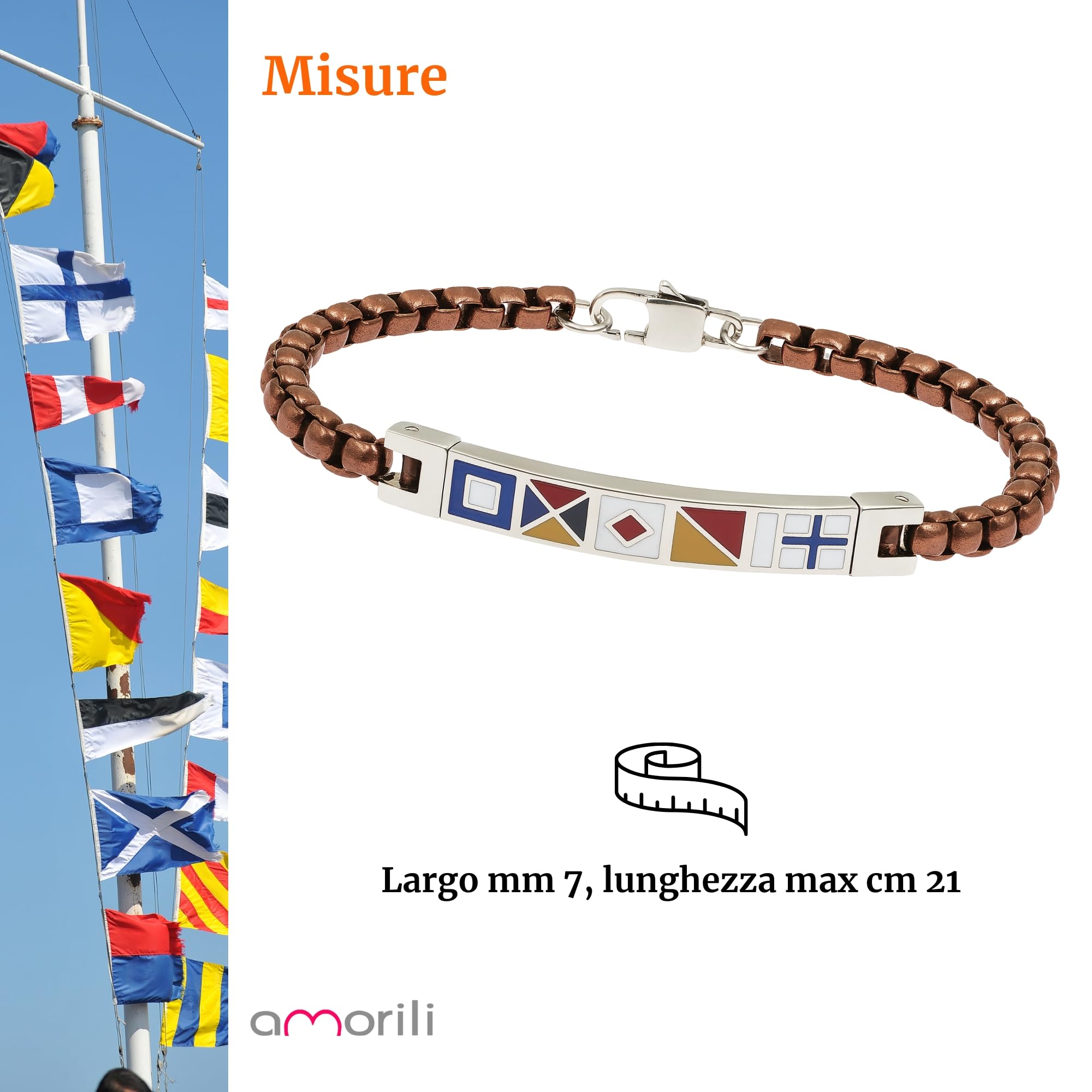 Bracciale Uomo con Bandiere Nautiche in Acciaio Inox Vari Colori – Stile Marino Vela Mare Estate – Braccialetto Elegante Idea Regalo