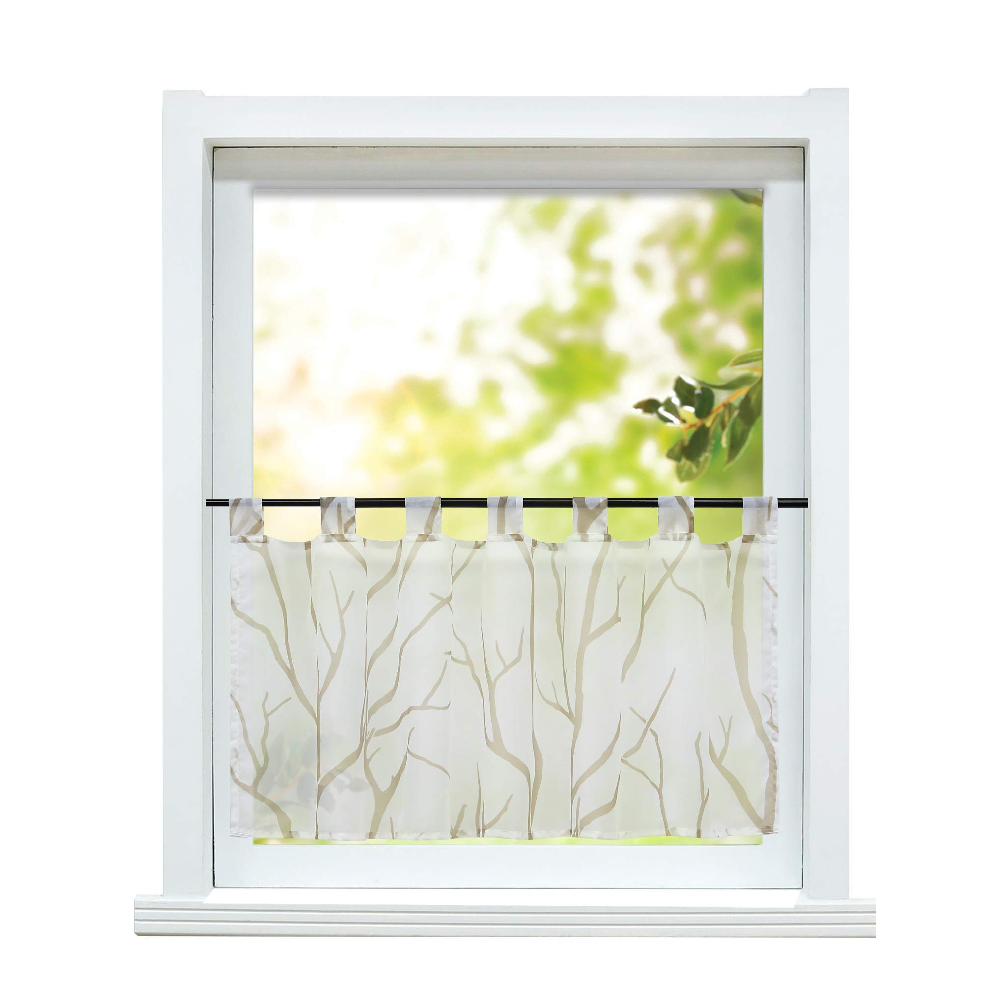 Rideau Voilage 45x120 Cm Blanc - Semi-transparent, Passants, Pour Cuisine, Salle De Bain, Fenêtre Bistrot - 11