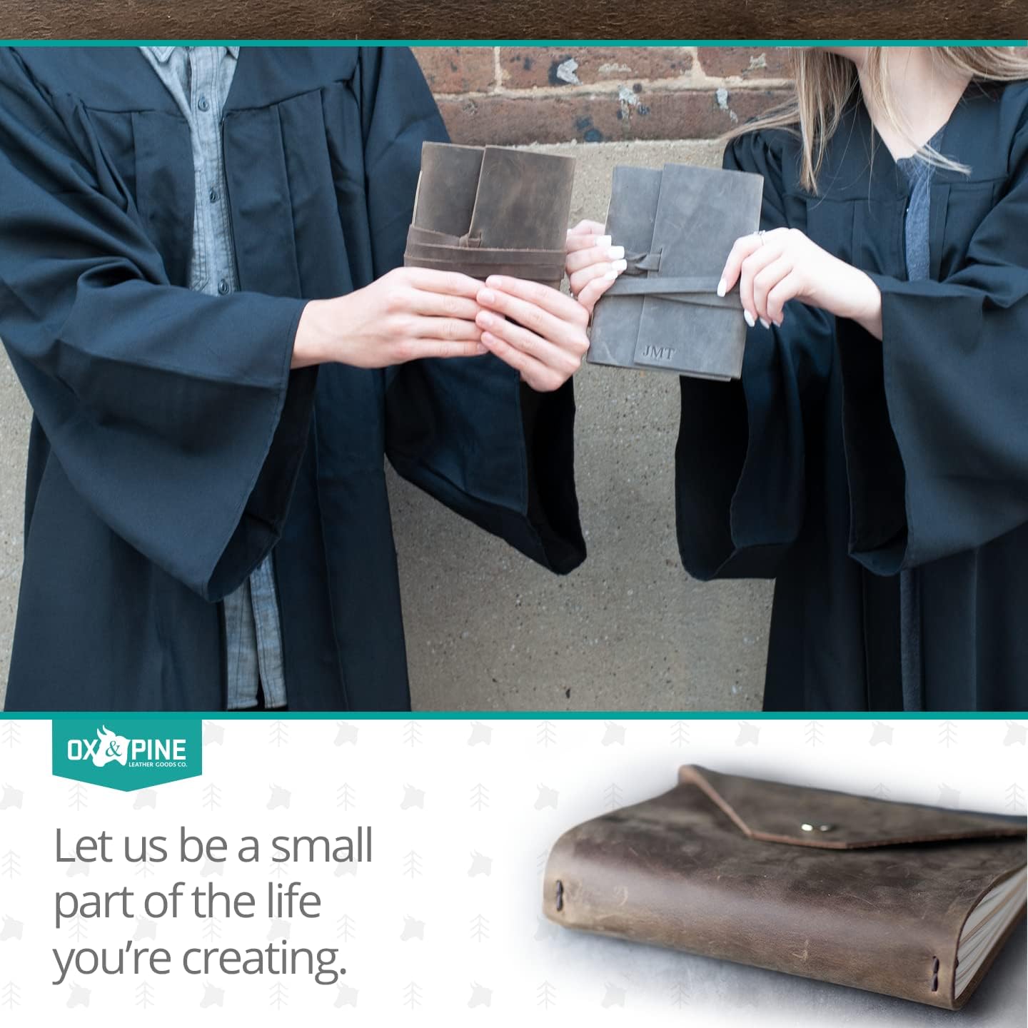 Ox & Pine Refillable Personalized Wrapped Leather Journal - Made From Full Grain Leather Comes With and Holds 4 Kraft Paper Notebooks (4x6, Unlined Paper, Rustic Brown)