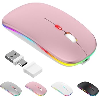 Wireless Mouse with Jiggler Mode - Bluetooth 5.2 & 2.4G Wireless Mouse for Laptop PC iOS Android iPad & Windows 7-Color LED & 1600 DPI Optical Jiggler Mode Black Rose Gold Jiggler Mode