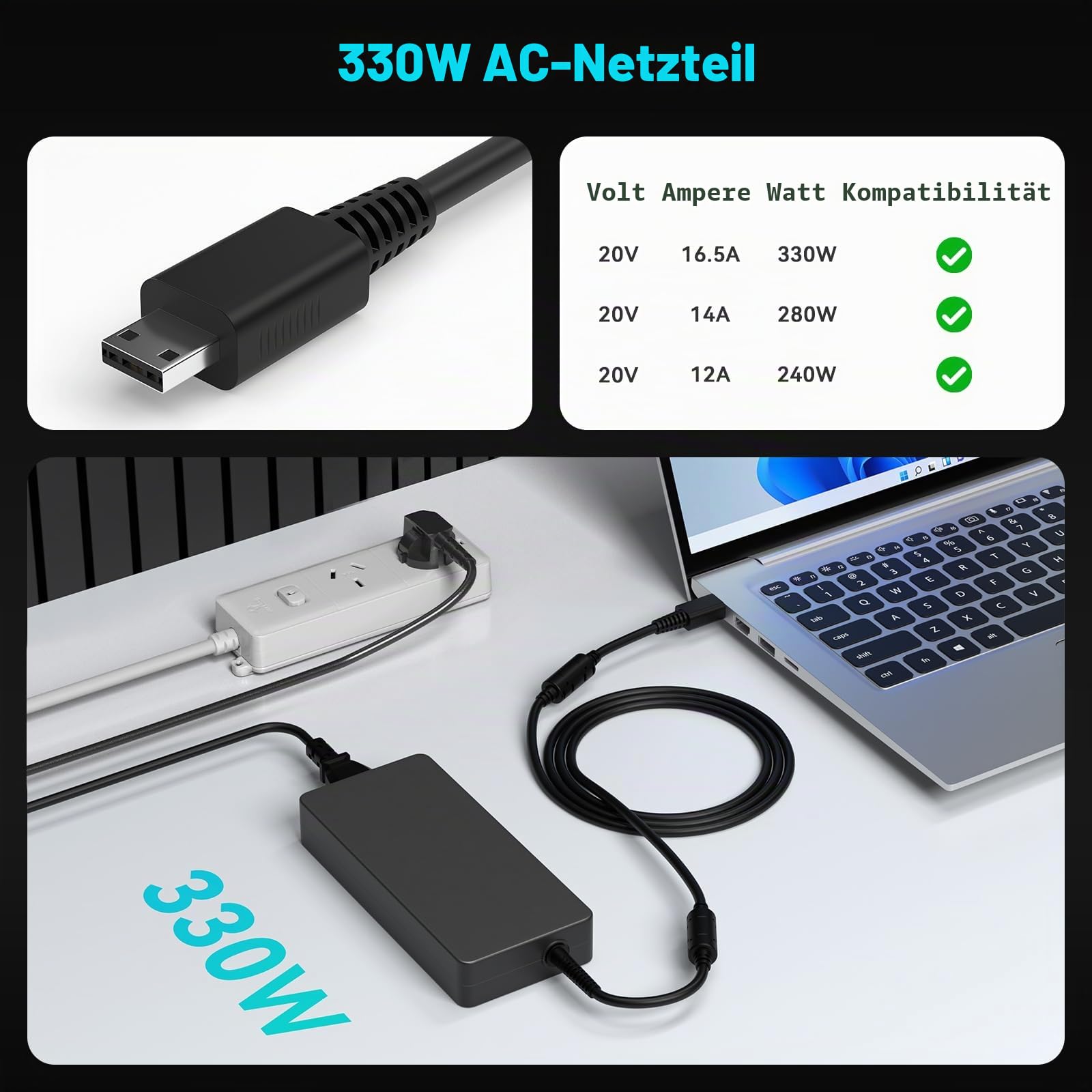 330W USB Netzteil Ladegerät Ladekabel für MSI Raider/Vector Adapter | GE7GE77 GE76 GE67 GE68 MSI Vector GP76 GP66 GP68 GP78 Titan GT77 MS-1545 MS-17K5 MS-17Q1 MS-17S1 A20-330P1A ADP-330GB