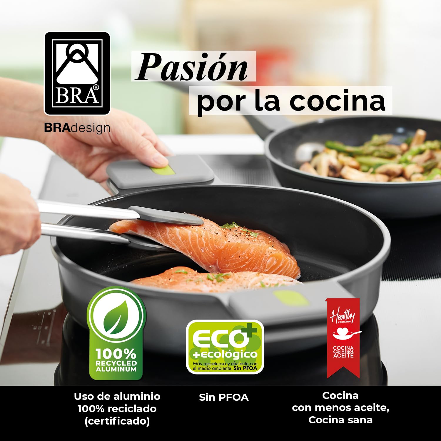 BRA Life | Batería de cocina de 9 piezas, aluminio fundido, con antiadherente