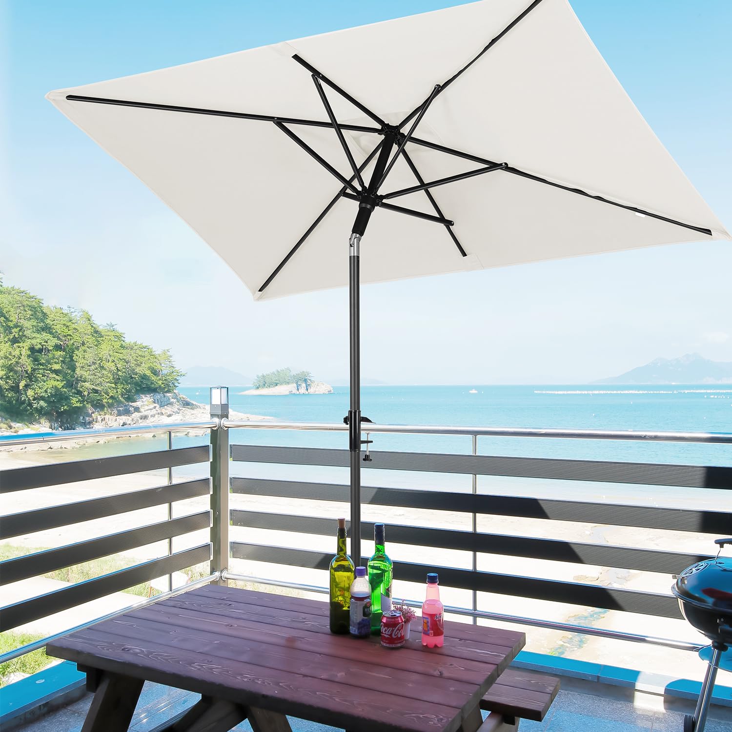 Sekey Parasol przeciwsłoneczny, prostokątny, 200 × 125 cm, z uchwytem, na balkon, taras i do ogrodu, odporny na wiatr, przechylany, UPF 50+