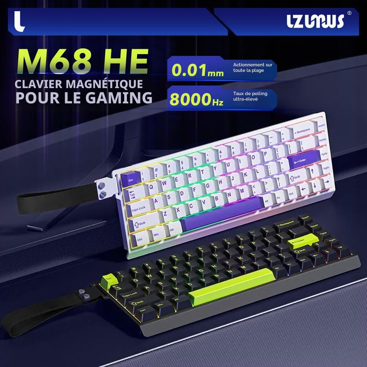 M68 HE Clavier Gaming 60% QWERTY Filaire RGB, Rapid Trigger 8000Hz, Switch Magnétique à Effet Hall, Précision RT 0,01 mm, Compatible PC/Mac (Noir)