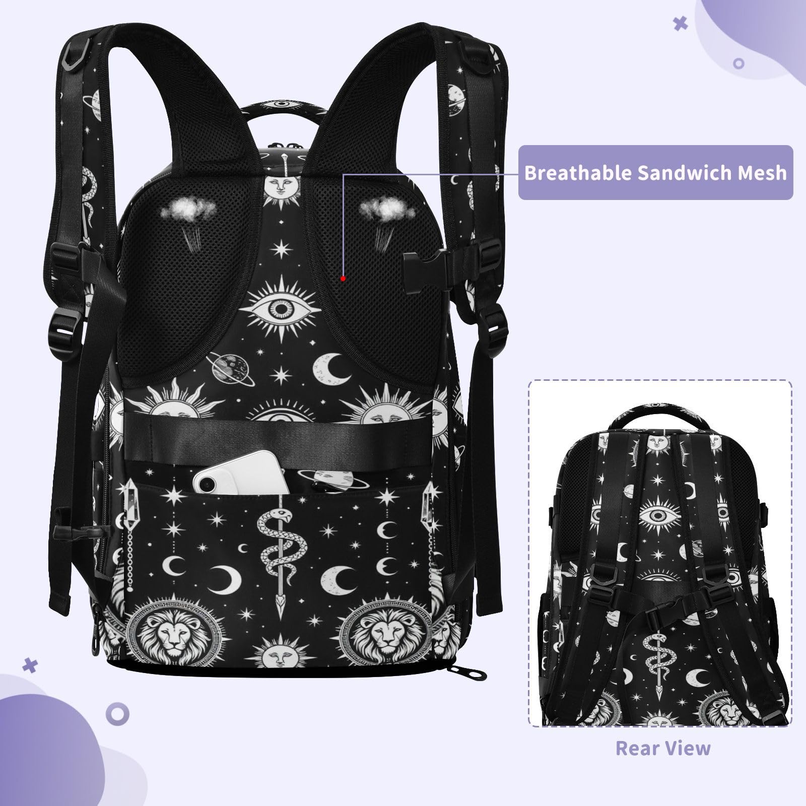 Plecak do szkoły torba na laptopa 16 cali do samolotów 20 l | Wodoodporna lekka torba podróżna Galaxy Gothic czarno-biała 15-calowa torba na laptopa do samolotów mochila de viaje