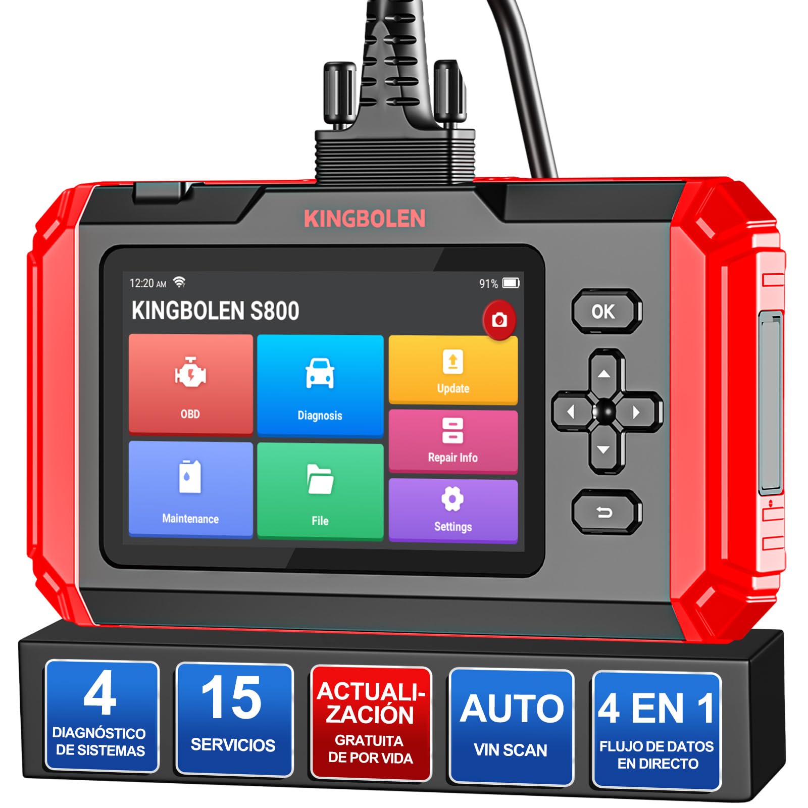 KINGBOLEN Diagnosis Coche Multimarca de 4 Sistema(ABS/SRS/ECM/TCM),S800 Maquina Diagnosis Coche con de 15 Funciones Especiales para Siempre, Obd2 Diagnosis Coche, Auto Vin