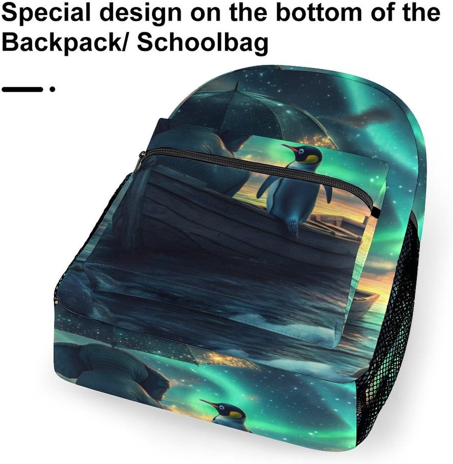 Northern Lights Elephant Penguin on Boat Laptop Backpack Lightweight Travel Daypack Shoulder Bag for Men Women