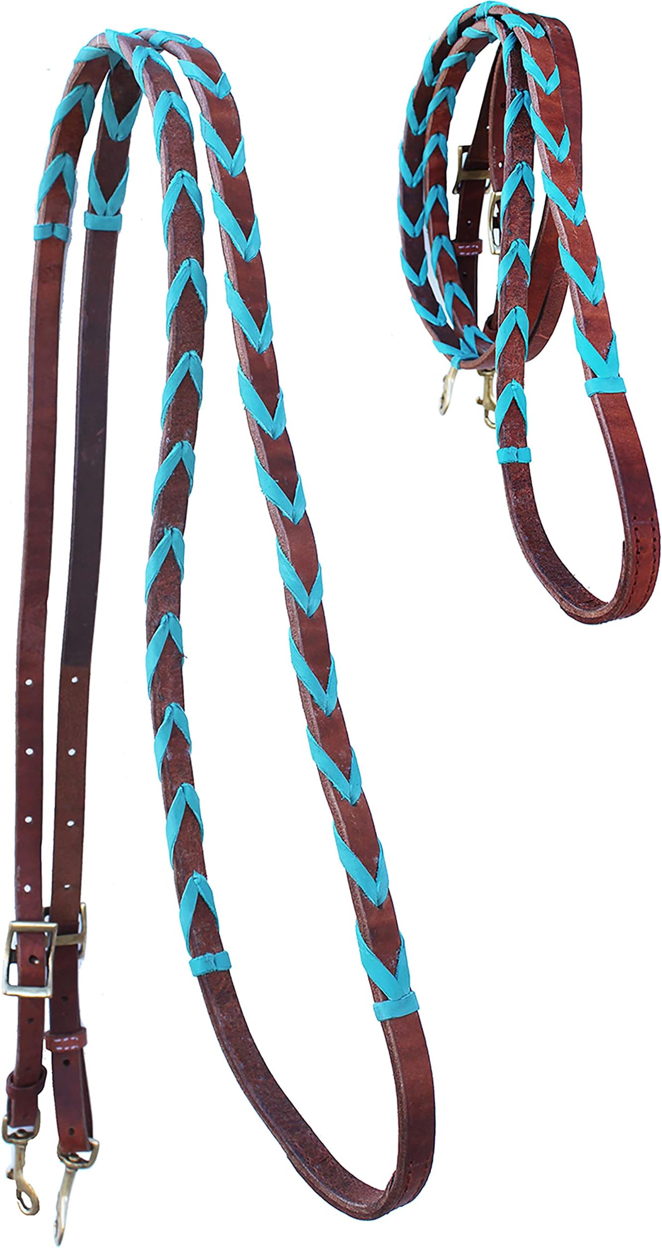 CHALLENGER Horse Western Leather Turquoise Laced Barrel Contest Reins 66RT10TL