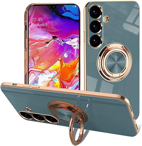 Miniatura 1 de EYZUTAK Caja magnética galvanizada del sostenedor del anillo para Samsung Galaxy A14 5G, 360 grados con la rotación del metal Anti-caída del anillo