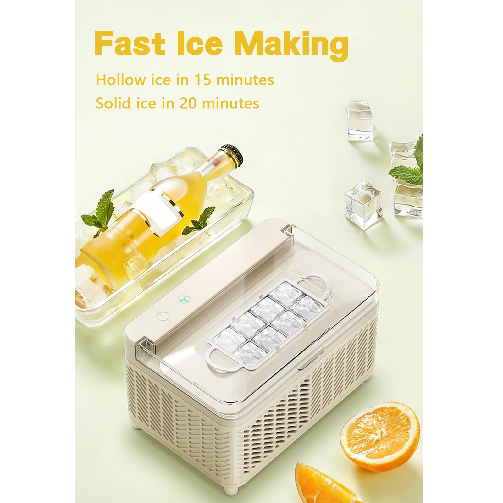 Mini Ice Maker,Prepara Hielo en 15-20 Minutos;Produce Cubitos de Hielo Cuadrados y Sólidos;Ideal Para Preparar Tus Propias Bebidas Frías,Para la Oficina,Fiestas y Mucho Más