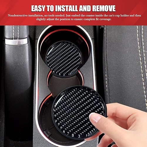 Miniatura 5 de 2 posavasos para automóvil, posavasos integrados antideslizantes de fibra de carbono, portavasos universales de 2.75 pulgadas, almohadilla de