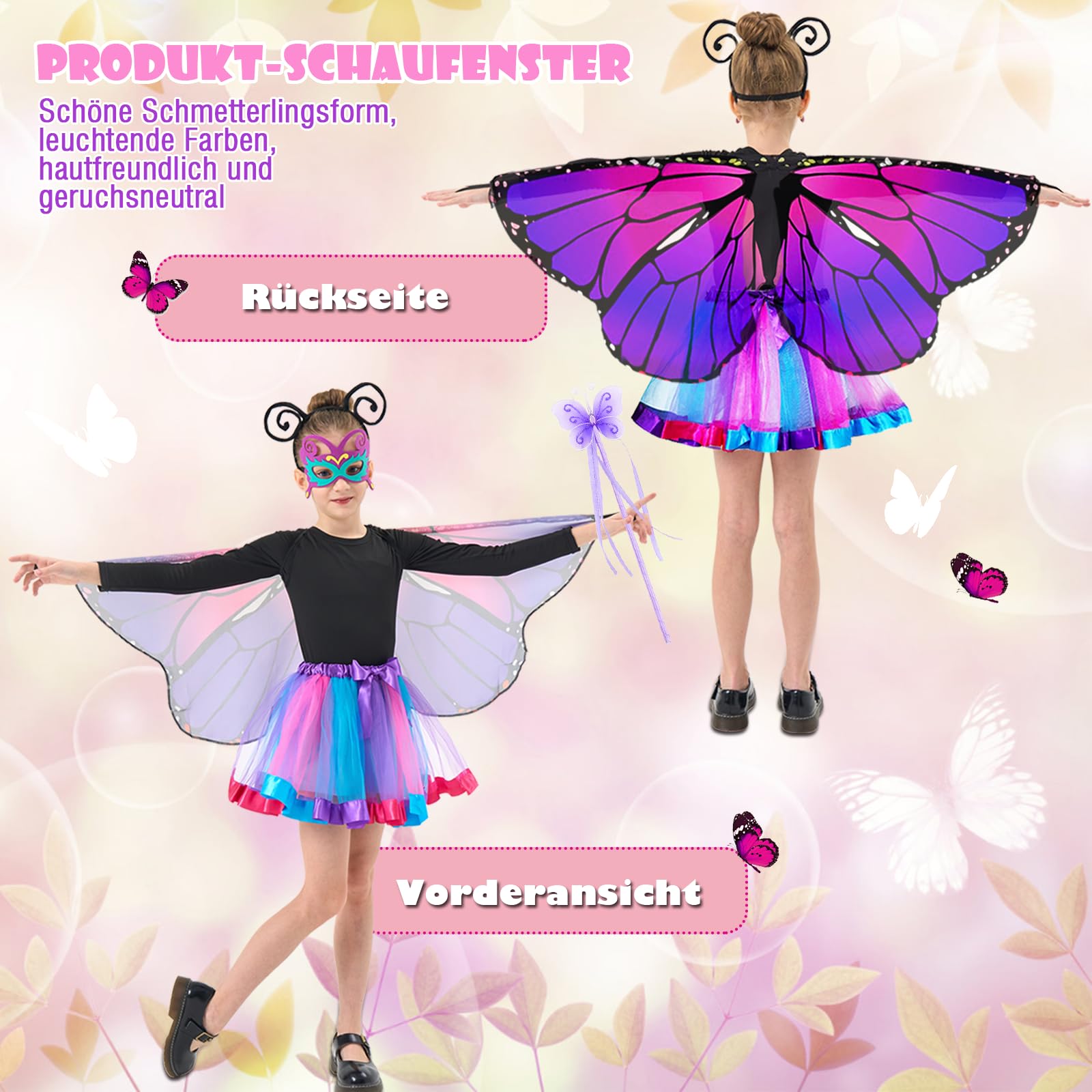 Costume da farfalla per bambini, con ali di farfalla per bambini, con gonna, personale, maschera per gli occhi e farfalla, set da principessa, costume da carnevale