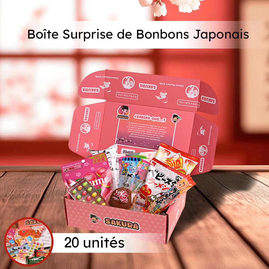 JAPON MARKET | Box Bonbon Japonais Premium | JapanBox Édition Spéciale | Bonbon Anniversaire Enfant | Assortiment Bonbons Avec Ramen, Snack Salé, Chocolats, Boissons, Biscuits | Sakura