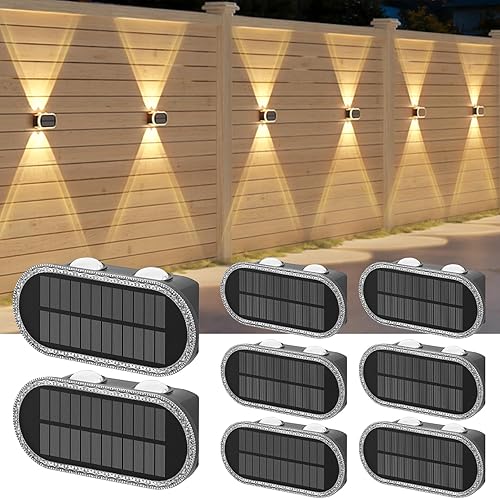 Luces solares para valla al aire libre LED duales IP65 impermeables - Paquete de 8 luces solares de pared de 3000 K4000 K6000 K para pared de porche