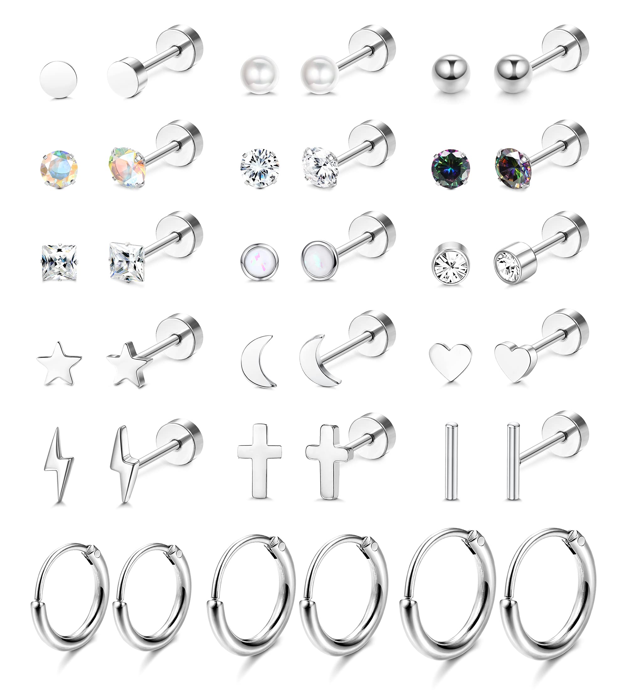 MILACOLATO18 Pares Piercing Oreja Pendientes Mujer Pendientes Acero Inoxidable Piercing Tragus Helix Cartilago Pendientes Hombres Cartílago luna Estrella Circonita Cúbica Piercing Para Joyería