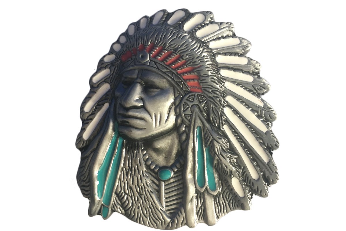 Bai You Mei Men's Pattern 26 Native American Indian Warrior Chief Belt Buckle,Western Vintage Handmade Cowboy Buckles