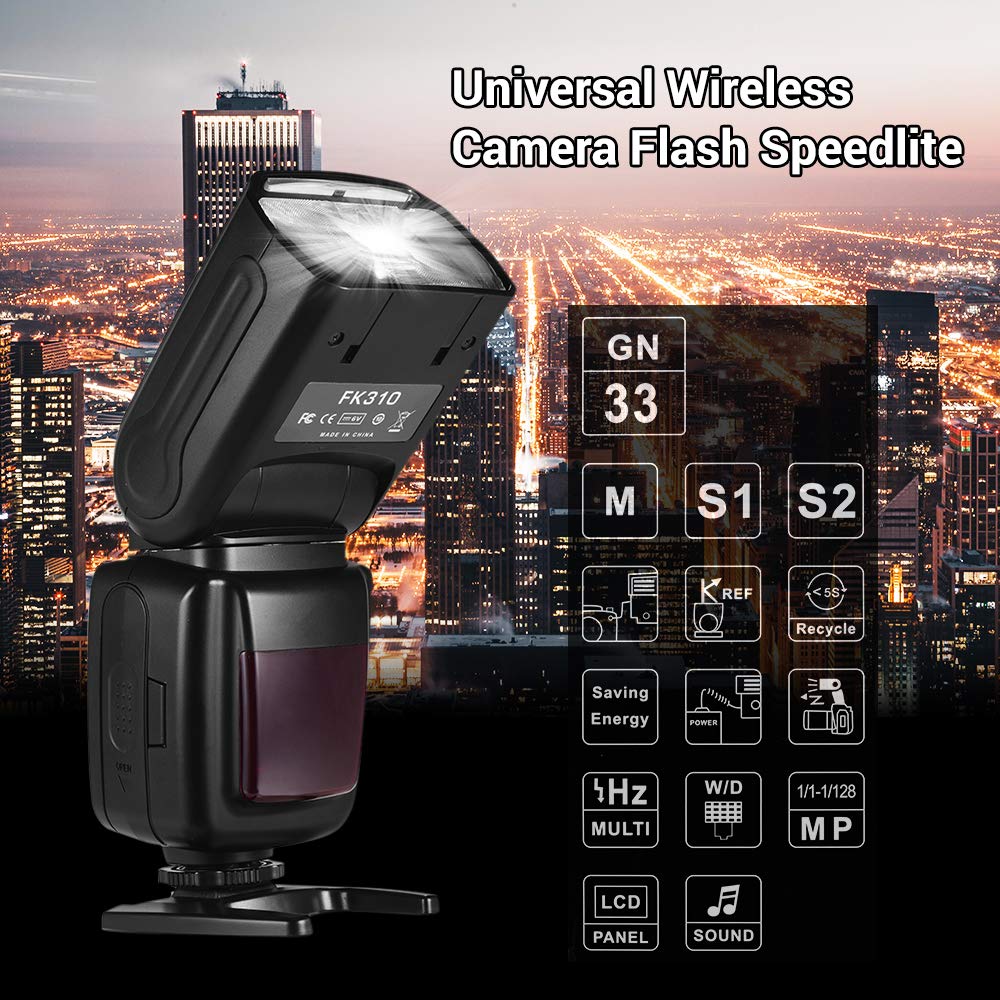 Domary Flash Universale per Fotocamera Wireless GN33 Display LCD IGBT Manuale S2 con Testina Rimbalzante e Porta di Sincronizzazione da 3,5 Mm per Fotografia di Eventi con Ritratt
