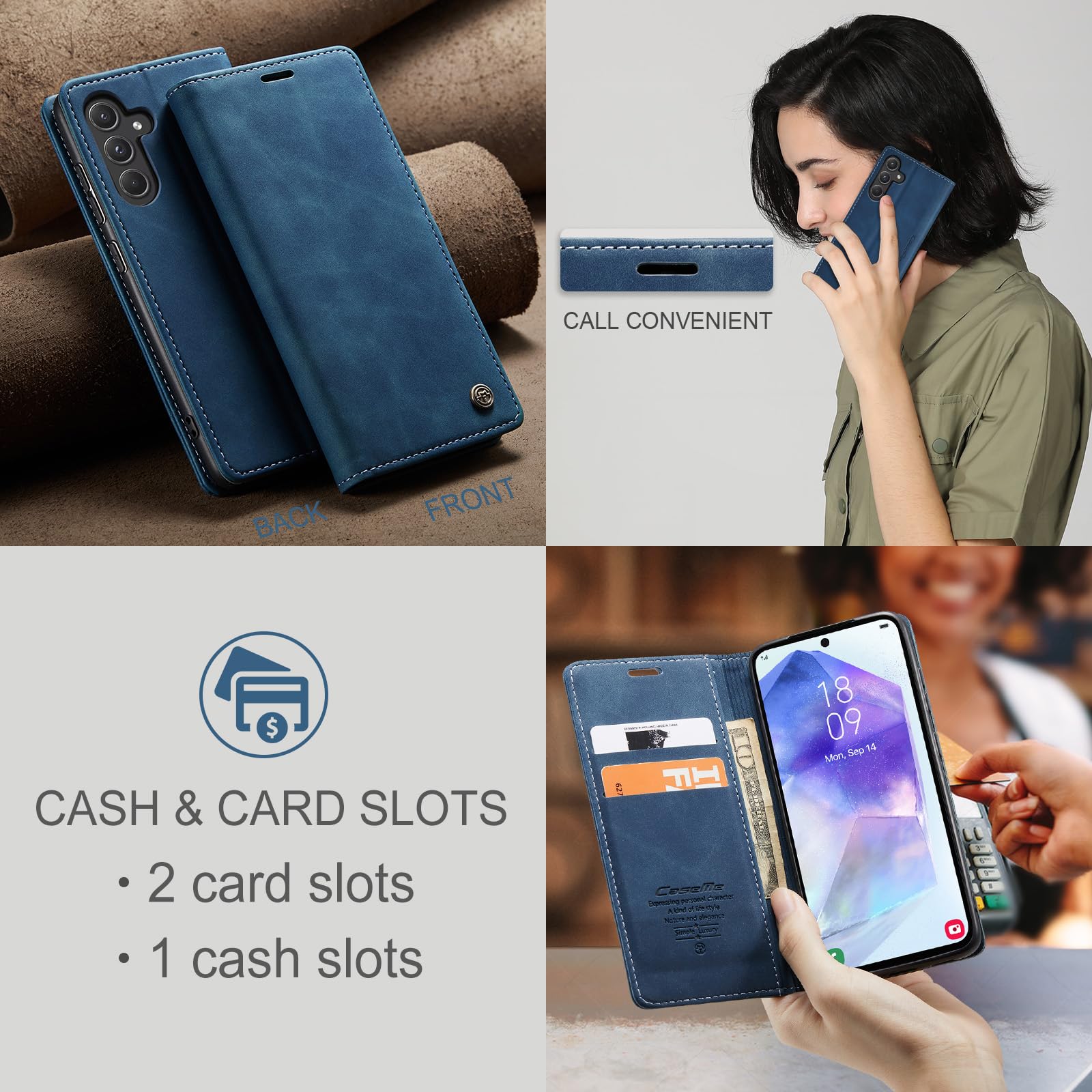 Monweicz Cover Compatibile con Samsung Galaxy A55, Custodia Portafoglio con Slot per Scheda, Protezione Completa Premium in Pelle PU, Flip Libro Magnetica Samsung Galaxy A55, Blu