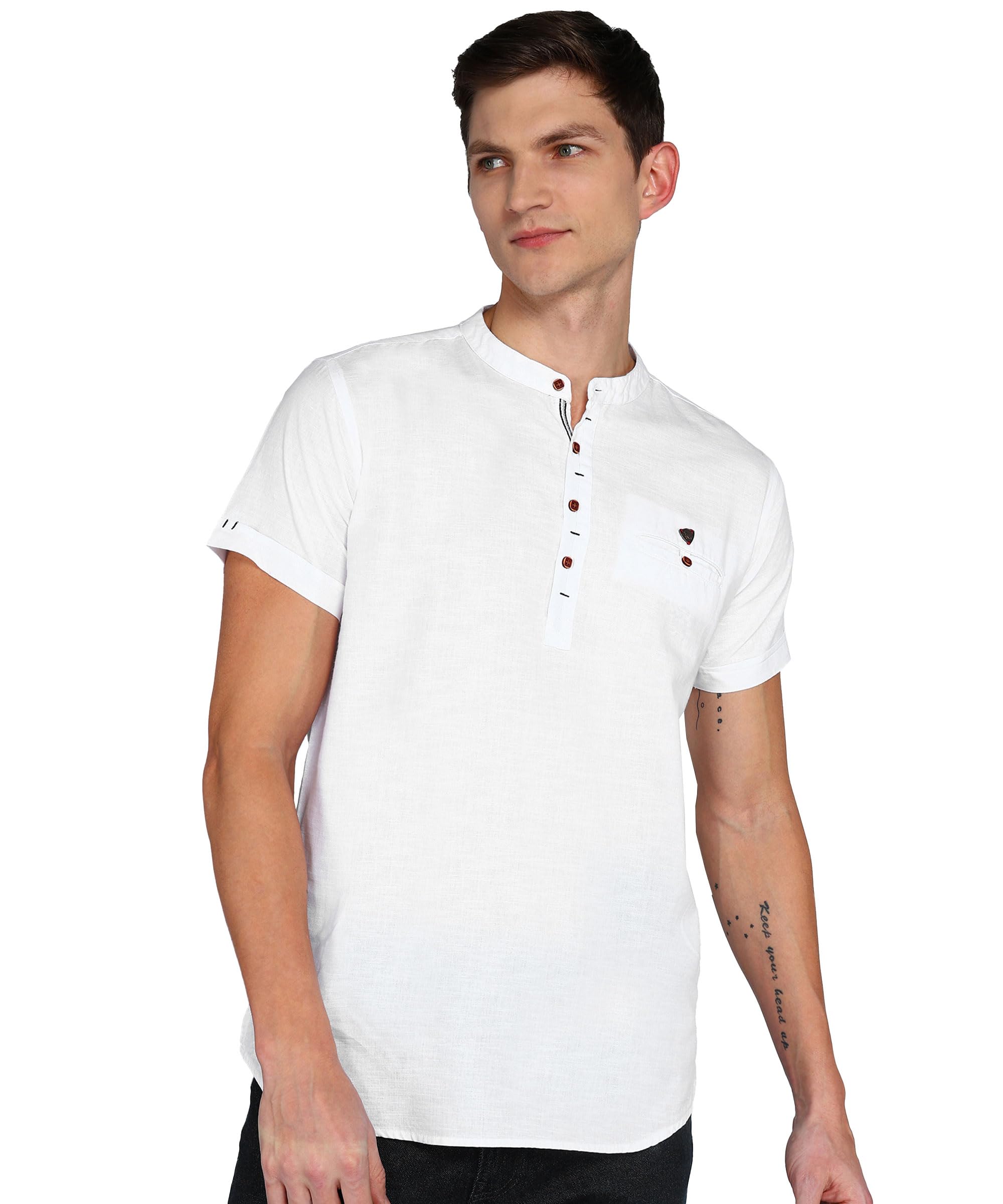 kuons avenue Men's Linen Cotton Half Sleeve Slim Fit Short Kurta | Casual Kurta-picture-17
