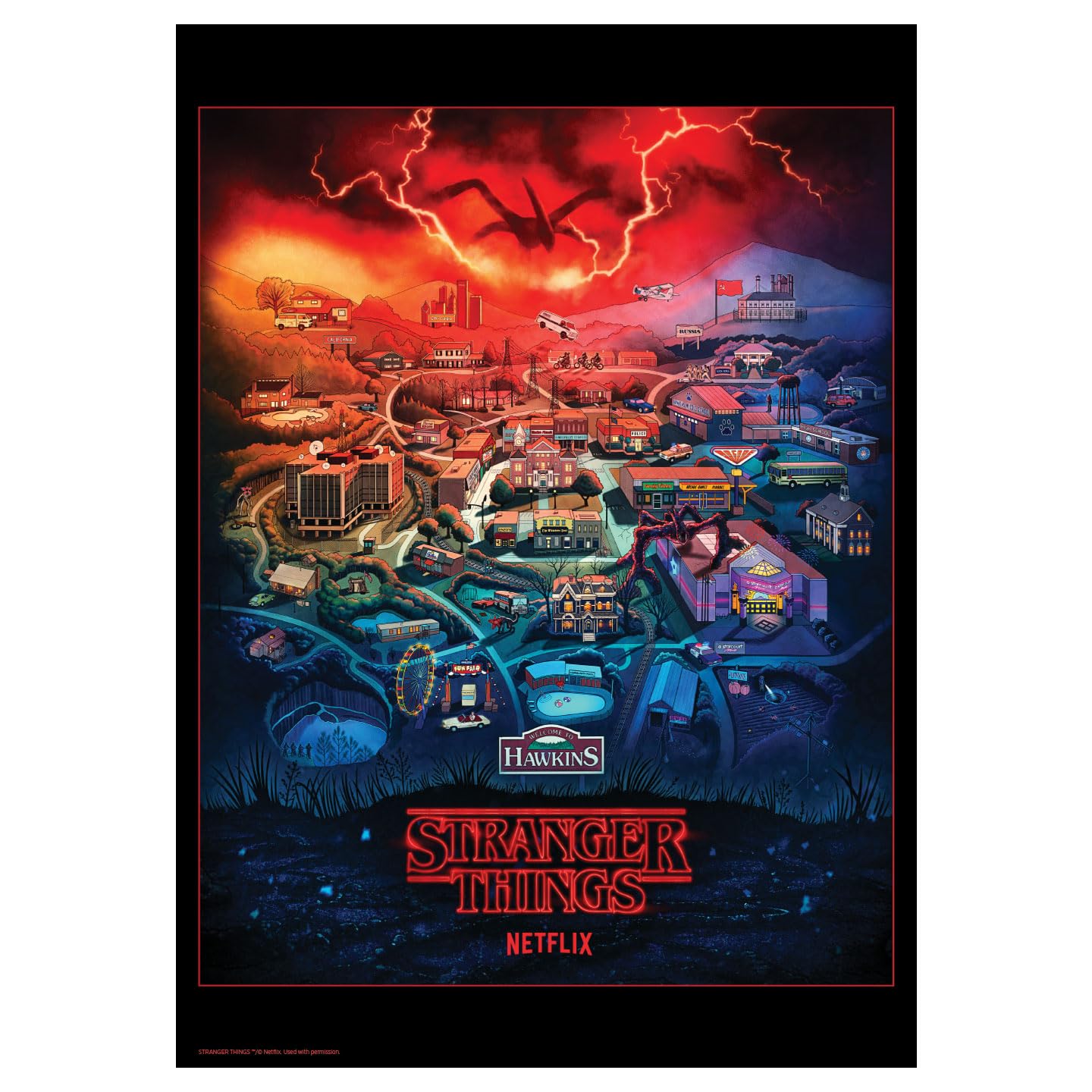 Fanattik Multi Stranger Things Hawkins, Indiana A3 Art Print – Officially Licensed Limited Edition Collectible, 420 X 297Mm, 995 Worldwide, Certificate Of Authenticity