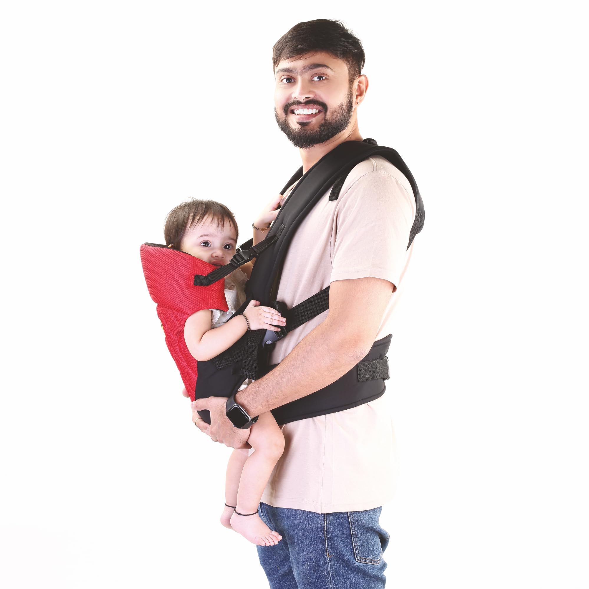 BeeBaby Omni Breathe Lightweight Adjustable 3 in 1 Carry Positions Breathable Air Mesh Baby Carrier or Baby Sling with Airflow (3.5-12 kgs, 0 to 2 Years Babies) (Red)-image-42