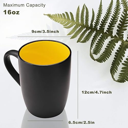 Miniatura 2 de Juego de 6 tazas de café de 16 onzas, tazas de café grandes de cerámica con asa, taza de café negro mate, aptas para lavavajillas, café, cacao,