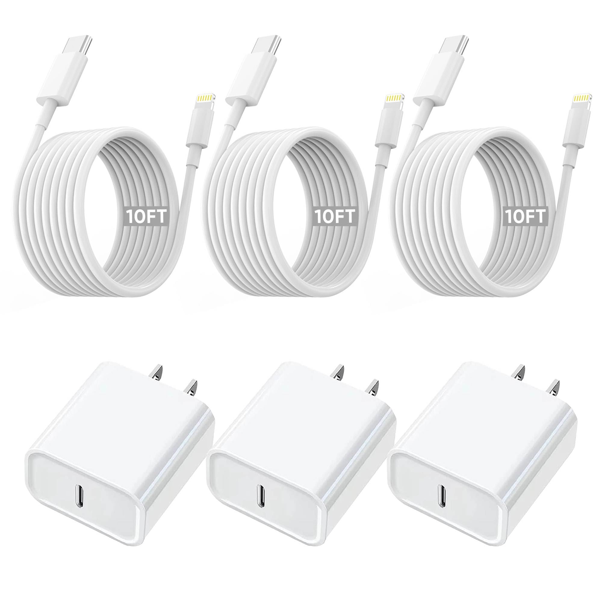 10FT iPhone Fast Charger 3Pack Extra Long Apple MFi Certified iPhone USB C Charger Fast Charging 10Foot USB